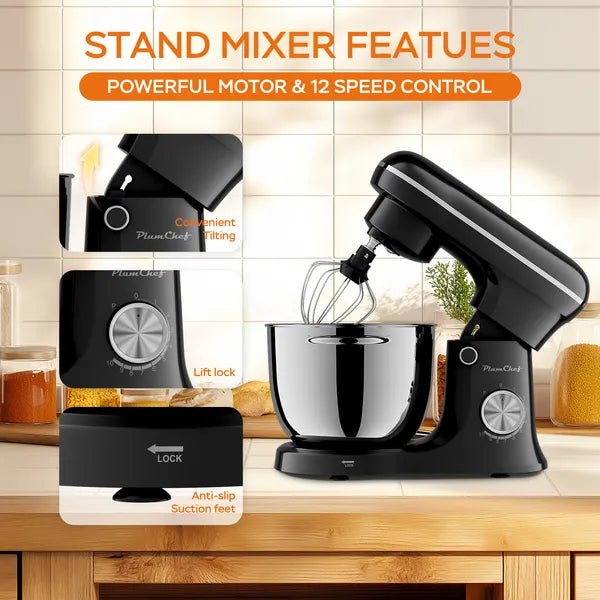 5L Electric Stand Mixer - 10 Speed Tilt - Head with Stainless Steel Bowl & Attachments | Black - product type - NovaVisio