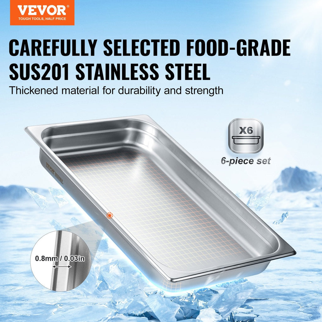 6 Pack Hotel Pans Full Size - 2.5" Deep Stainless Steel Steam Table Pans - product type - NovaVisio