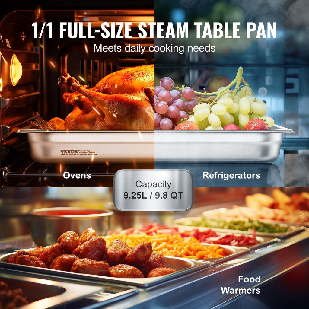 6 Pack Hotel Pans Full Size - 2.5" Deep Stainless Steel Steam Table Pans - product type - NovaVisio