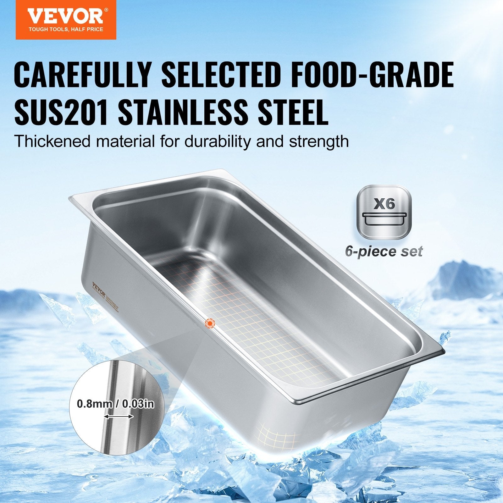 6 Pack Hotel Pans Full Size - 6" Deep Stainless Steel Steam Table Pans - product type - NovaVisio