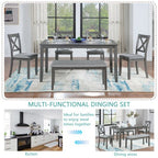 6 - Piece Kitchen Dining Set - Rectangular Wooden Table with 4 Chairs & Bench Gray - product type - NovaVisio