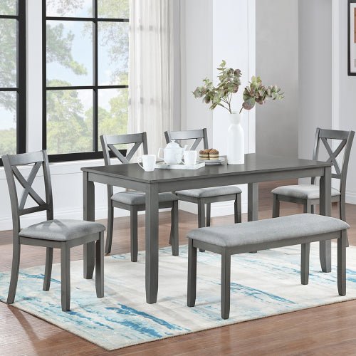 6 - Piece Kitchen Dining Set - Rectangular Wooden Table with 4 Chairs & Bench Gray - product type - NovaVisio