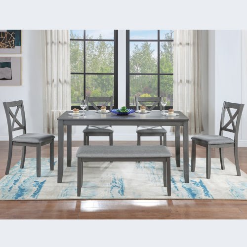 6 - Piece Kitchen Dining Set - Rectangular Wooden Table with 4 Chairs & Bench Gray - product type - NovaVisio