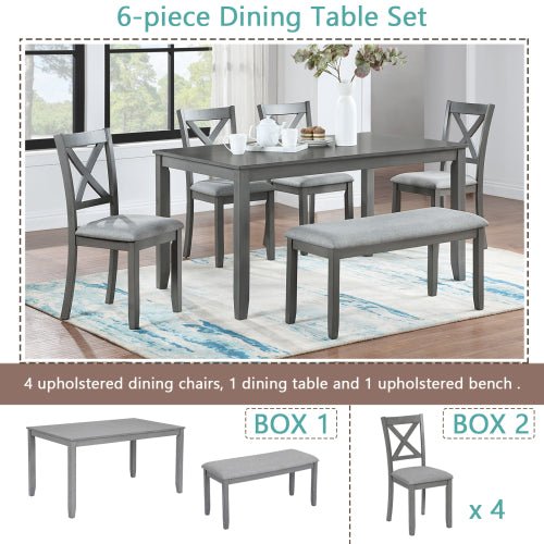 6 - Piece Kitchen Dining Set - Rectangular Wooden Table with 4 Chairs & Bench Gray - product type - NovaVisio