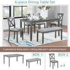 6 - Piece Kitchen Dining Set - Rectangular Wooden Table with 4 Chairs & Bench Gray - product type - NovaVisio