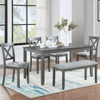 6 - Piece Kitchen Dining Set - Rectangular Wooden Table with 4 Chairs & Bench Gray - product type - NovaVisio