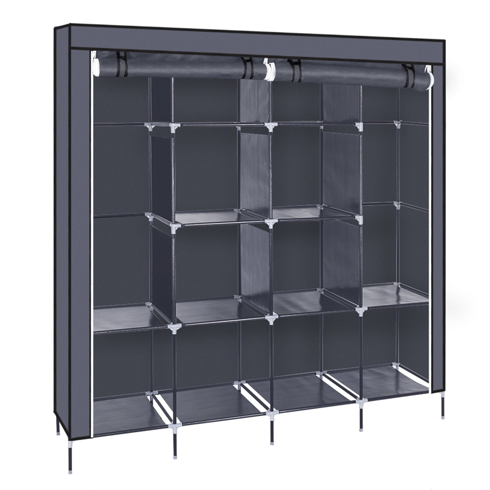 67" Portable Clothes Closet Wardrobe - 12 Shelves & 4 Side Pockets Storage Organizer | Gray - product type - NovaVisio