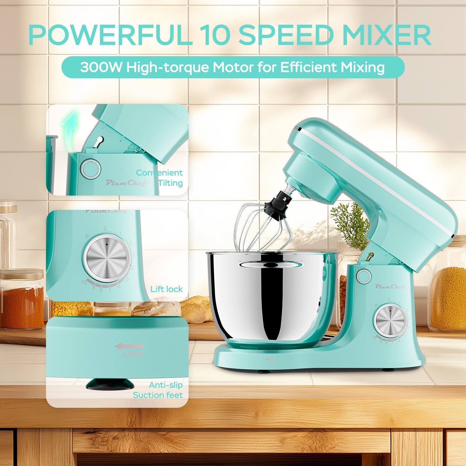 6QT & 5QT Dual Bowl Stand Mixer - 10 Speed Tilt - Head with Timer & Attachments | Blue - product type - NovaVisio