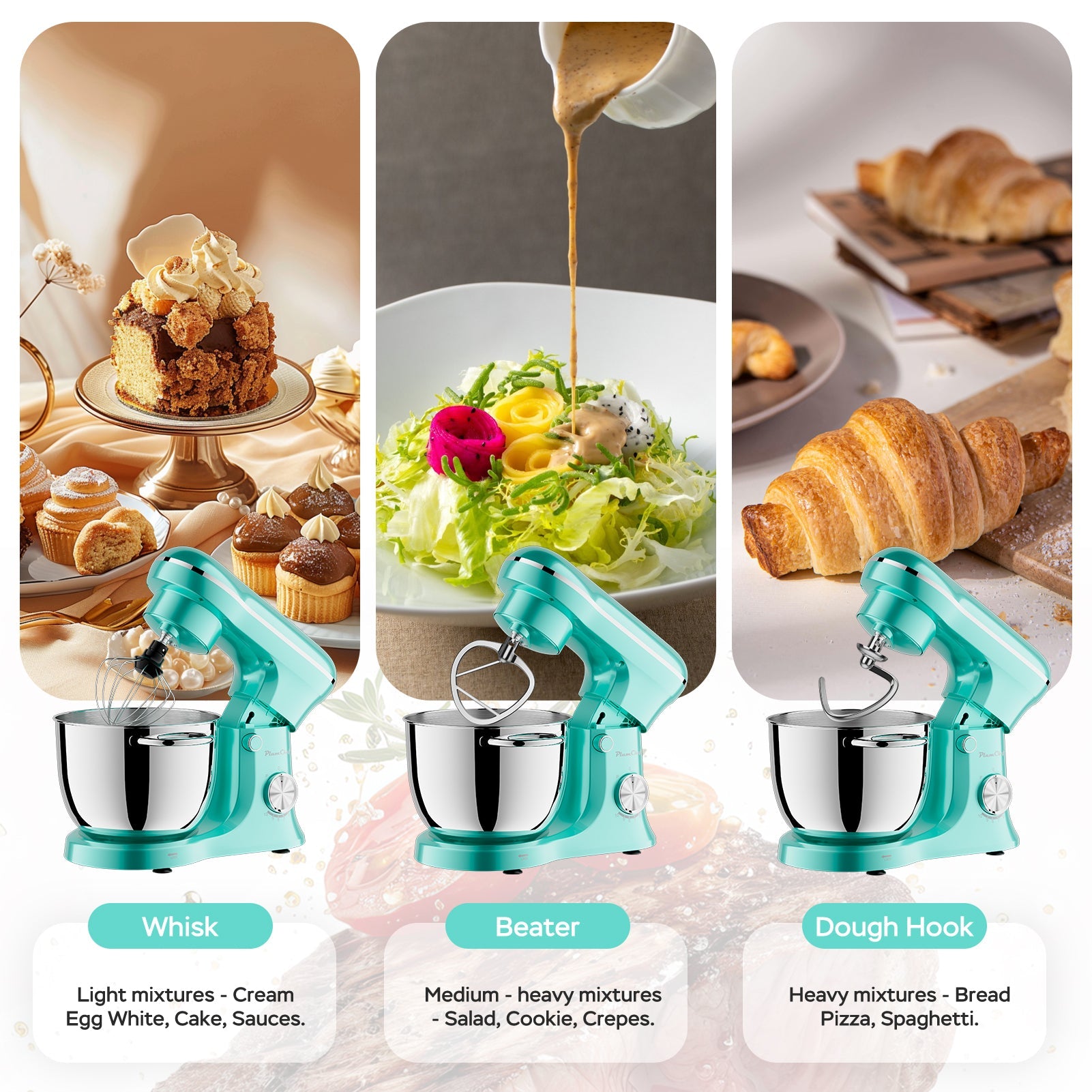 6QT & 5QT Dual Bowl Stand Mixer - 10 Speed Tilt - Head with Timer & Attachments | Blue - product type - NovaVisio