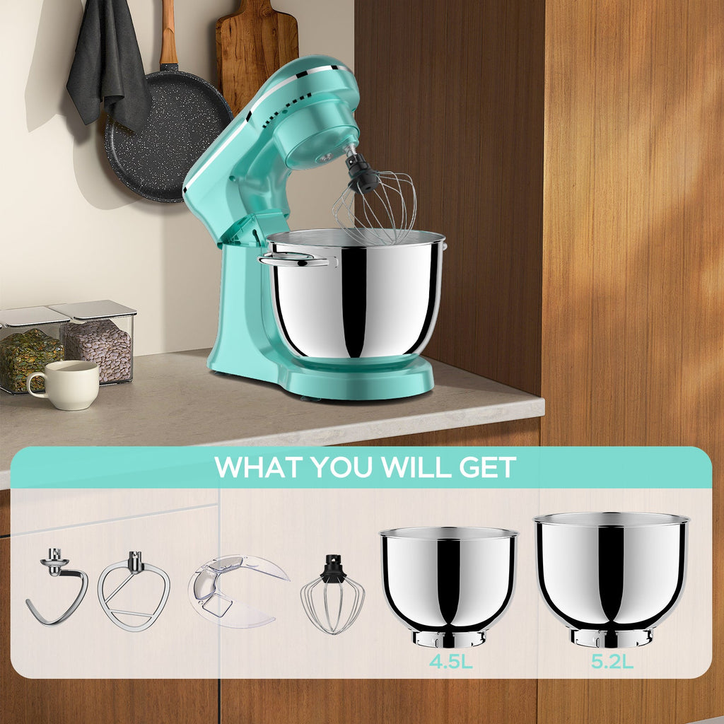 6QT & 5QT Dual Bowl Stand Mixer - 10 Speed Tilt - Head with Timer & Attachments | Blue - product type - NovaVisio