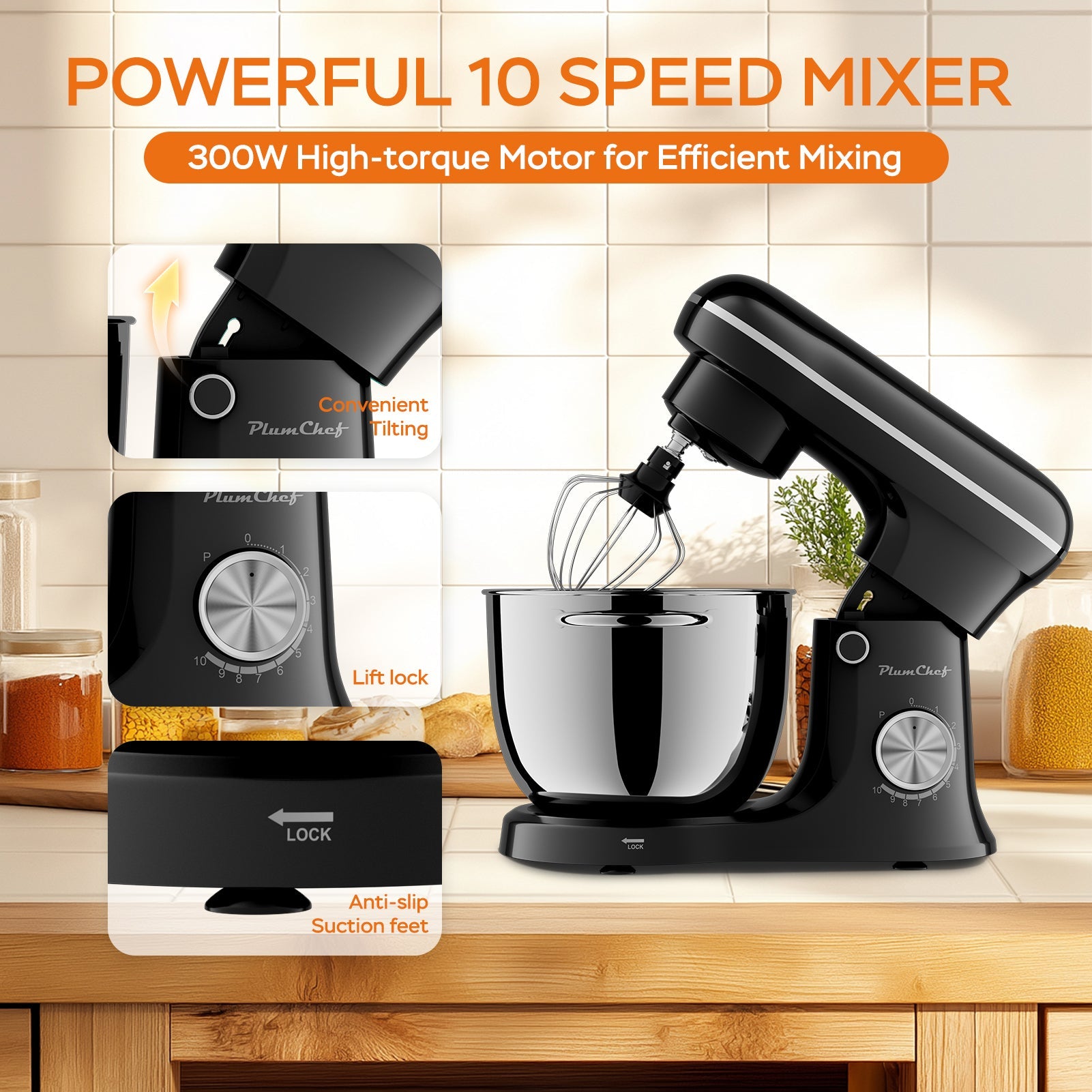 6QT Electric Stand Mixer - 10 Speed Tilt - Head with Stainless Steel Bowl & Attachments - product type - NovaVisio