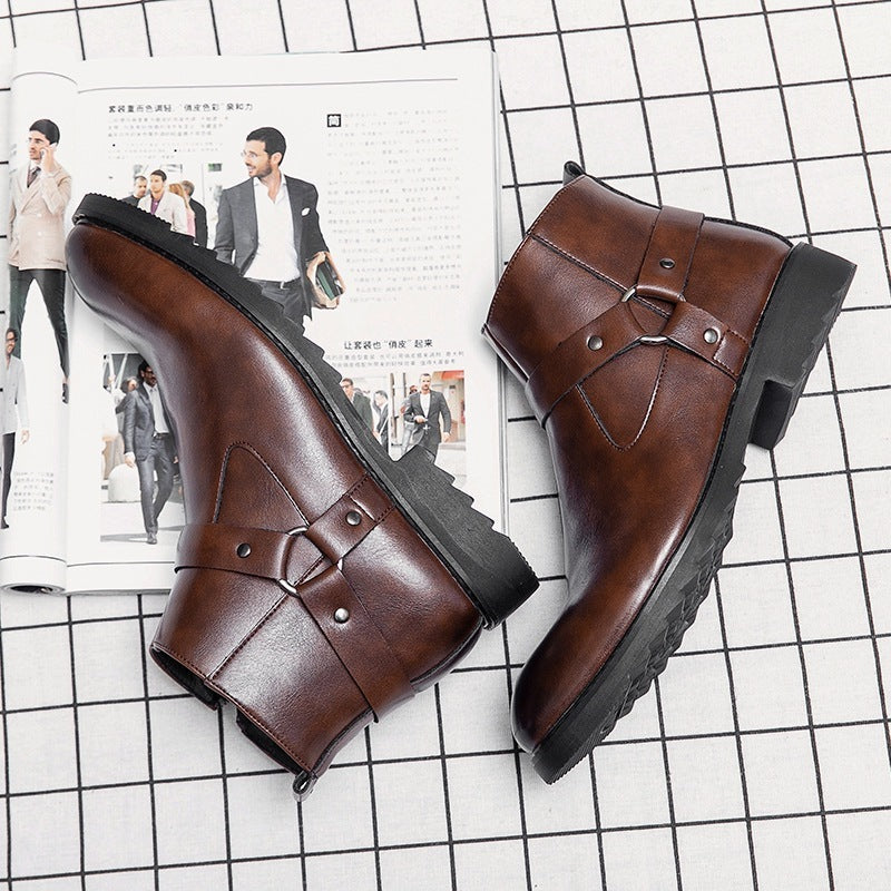 Zipper Pointed British Style High-top Large Size Leather Boots