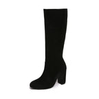 Suede Pleated High Thick Heel Pointed Toe Large Size Sleeve Boots