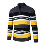 Casual Men's Long-sleeve Half-turtleneck Zip-up Versatile Striped Sweater
