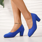 Autumn New Shallow Round Toe Thick Heel Slip - on Elegant High Heels - product type - NovaVisio
