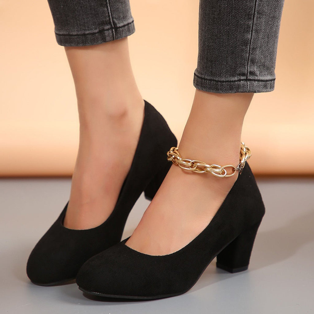 Autumn New Shallow Round Toe Thick Heel Slip - on Elegant High Heels - product type - NovaVisio