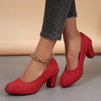 Autumn New Shallow Round Toe Thick Heel Slip - on Elegant High Heels - product type - NovaVisio