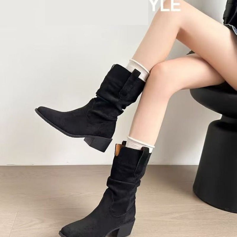Autumn Western Pleated Short Single Women's Pile Style Boots - product type - NovaVisio