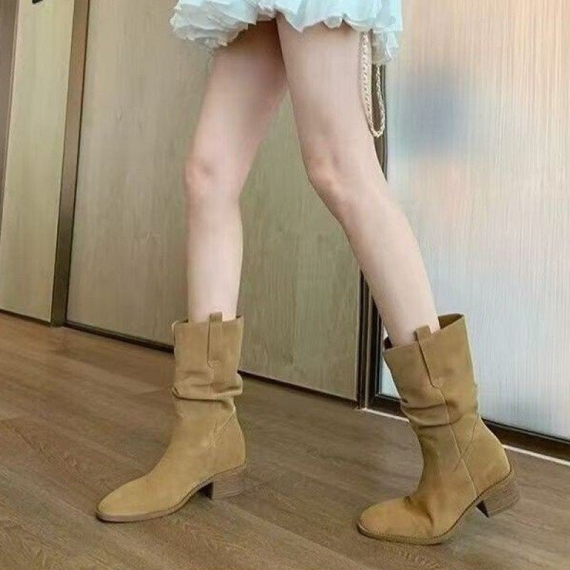 Autumn Western Pleated Short Single Women's Pile Style Boots - product type - NovaVisio