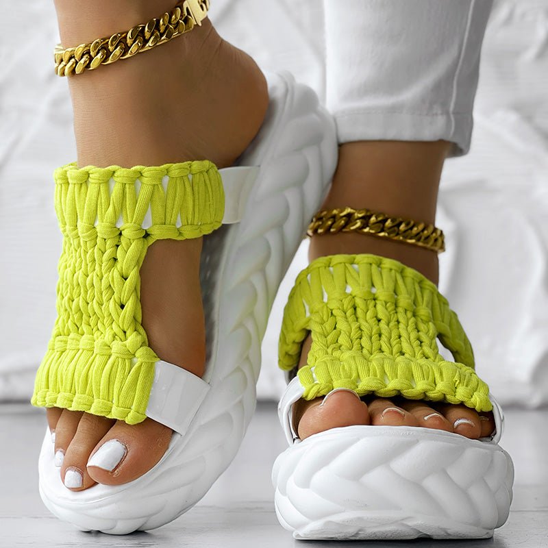 Braided Platform Sandals - Hollow Knit Open Toe Summer Slippers for Women - product type - NovaVisio
