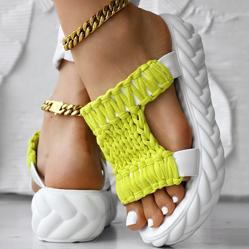 Braided Platform Sandals - Hollow Knit Open Toe Summer Slippers for Women - product type - NovaVisio