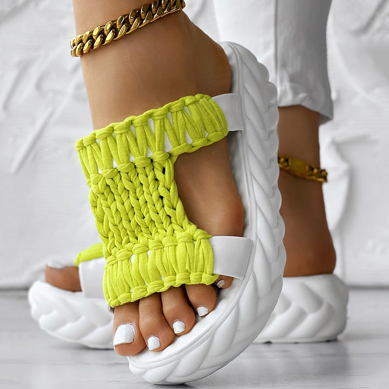 Braided Platform Sandals - Hollow Knit Open Toe Summer Slippers for Women - product type - NovaVisio