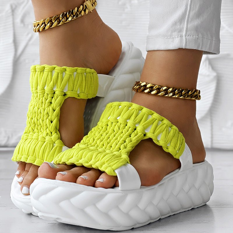 Braided Platform Sandals - Hollow Knit Open Toe Summer Slippers for Women - product type - NovaVisio