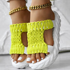 Braided Platform Sandals - Hollow Knit Open Toe Summer Slippers for Women - product type - NovaVisio