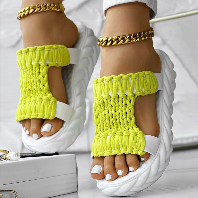 Braided Platform Sandals - Hollow Knit Open Toe Summer Slippers for Women - product type - NovaVisio