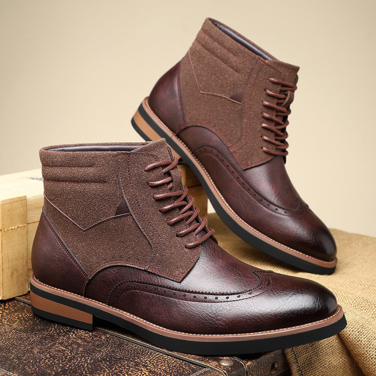British Style Retro Martin Boots Mid - top Carved Men's - product type - NovaVisio