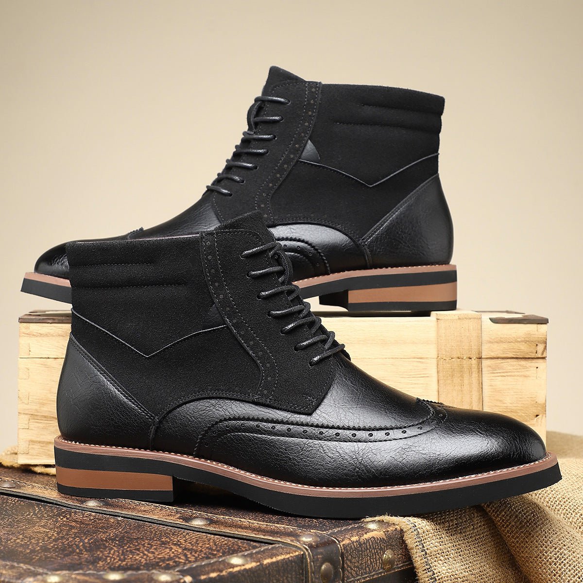 British Style Retro Martin Boots Mid - top Carved Men's - product type - NovaVisio