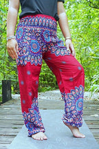 Burgundy FLORAL MANDALA Women Boho Pants Hippie Pants Yoga - product type - NovaVisio
