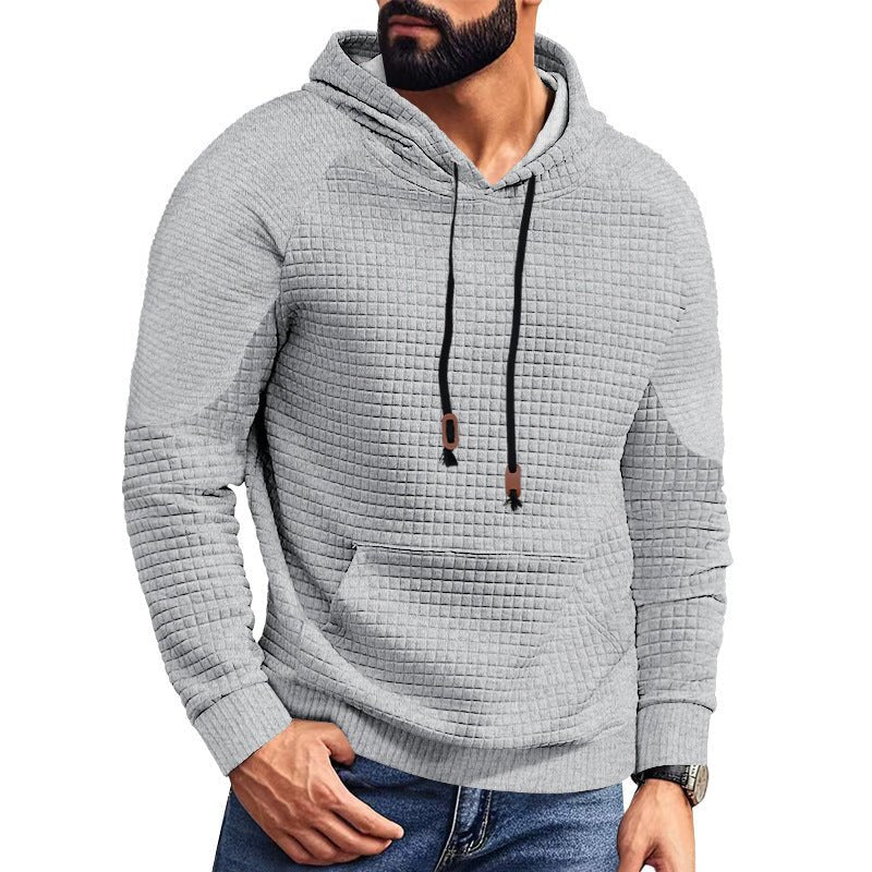 Casual Hooded Men's Checkered Pullover Sweatshirt With Large Pockets - product type - NovaVisio