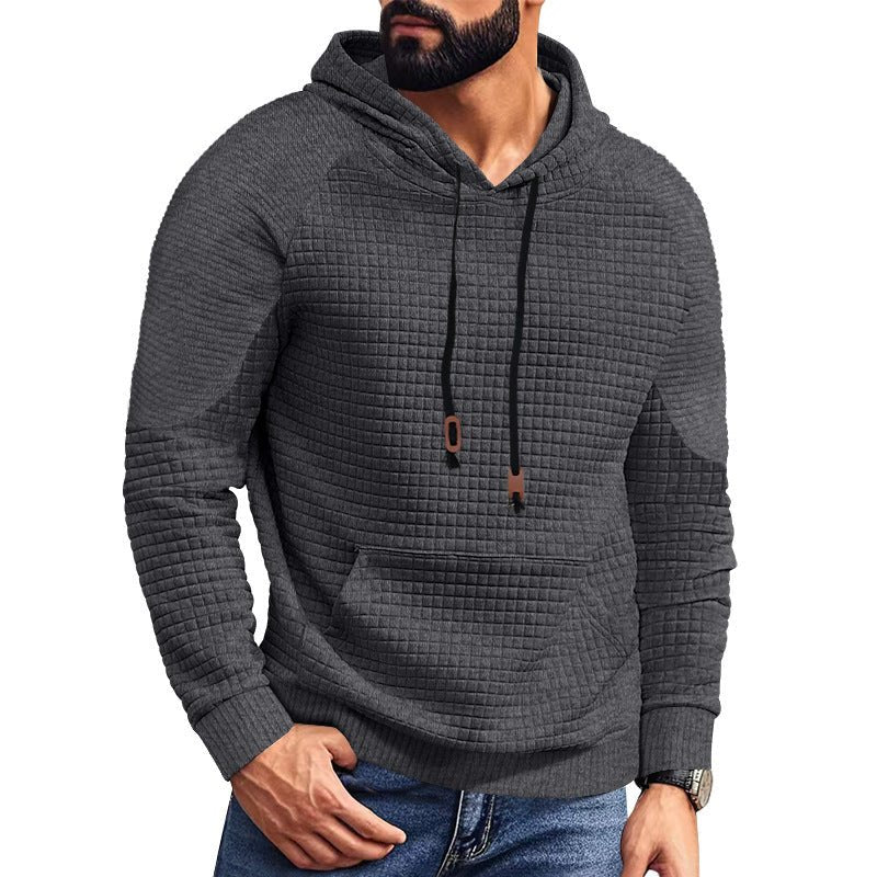 Casual Hooded Men's Checkered Pullover Sweatshirt With Large Pockets - product type - NovaVisio