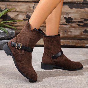 Casual Metal Buckle Slip - on Women's Martin Boots - product type - NovaVisio