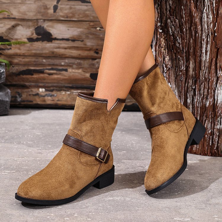 Casual Metal Buckle Slip - on Women's Martin Boots - product type - NovaVisio