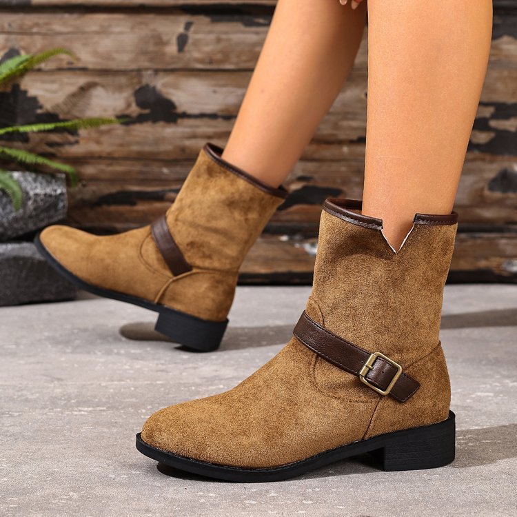 Casual Metal Buckle Slip - on Women's Martin Boots - product type - NovaVisio