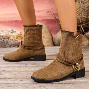 Casual Metal Buckle Slip - on Women's Martin Boots - product type - NovaVisio
