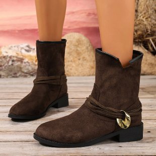 Casual Metal Buckle Slip - on Women's Martin Boots - product type - NovaVisio