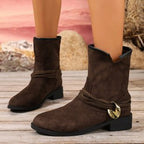 Casual Metal Buckle Slip - on Women's Martin Boots - product type - NovaVisio
