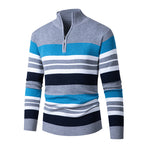 Casual Men's Long-sleeve Half-turtleneck Zip-up Versatile Striped Sweater
