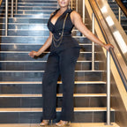 Chain - Decorated Wide - Leg Jumpsuit - Suit Collar African Style, 3 Colors - product type - NovaVisio