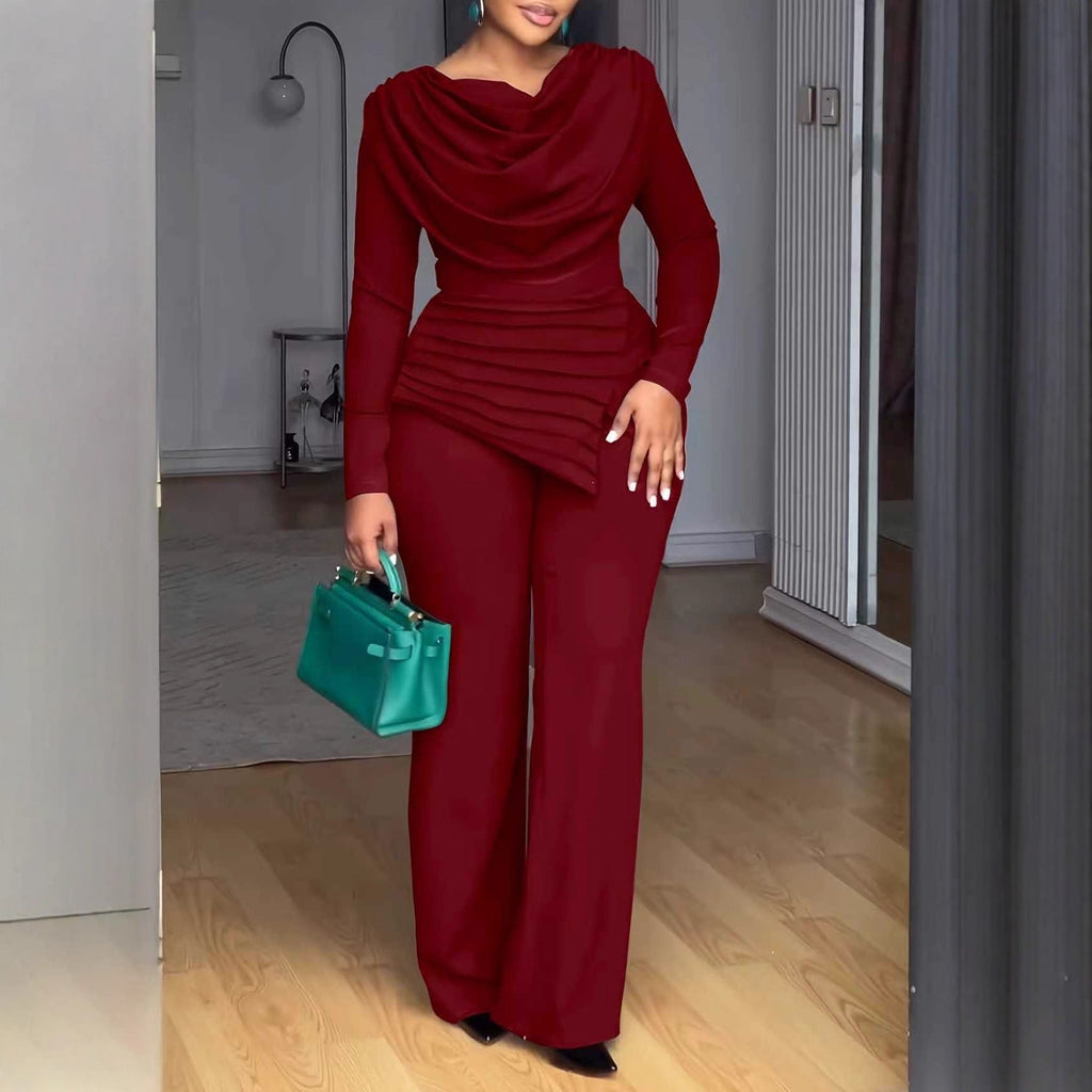 Cropped Top & Flared Pants Set - Pleated 2 - Piece Casual Outfit, 4 Colors - product type - NovaVisio