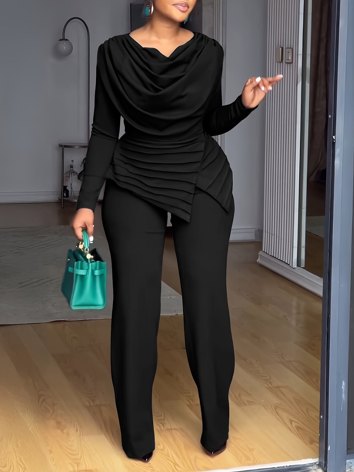 Cropped Top & Flared Pants Set - Pleated 2 - Piece Casual Outfit, 4 Colors - product type - NovaVisio