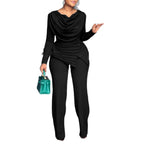 Cropped Top & Flared Pants Set - Pleated 2 - Piece Casual Outfit, 4 Colors - product type - NovaVisio