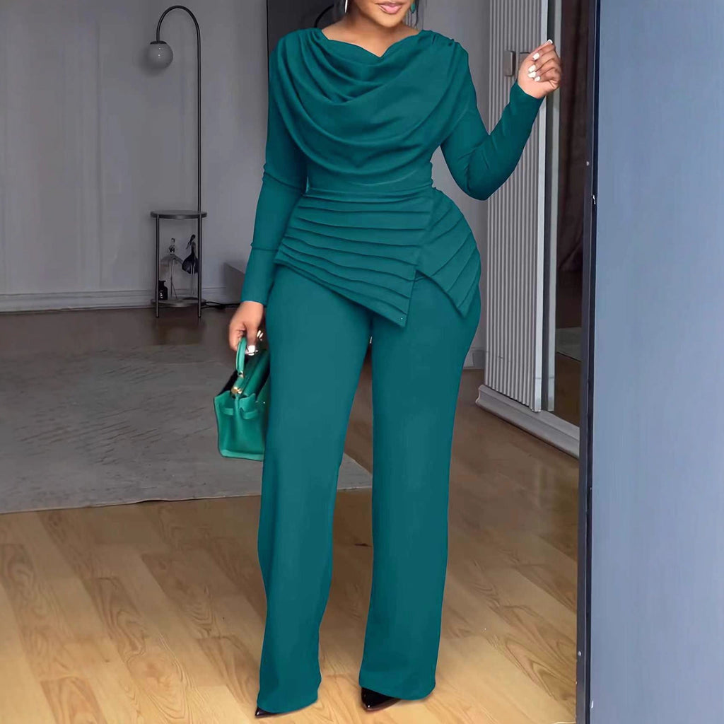 Cropped Top & Flared Pants Set - Pleated 2 - Piece Casual Outfit, 4 Colors - product type - NovaVisio