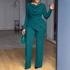 Cropped Top & Flared Pants Set - Pleated 2 - Piece Casual Outfit, 4 Colors - product type - NovaVisio