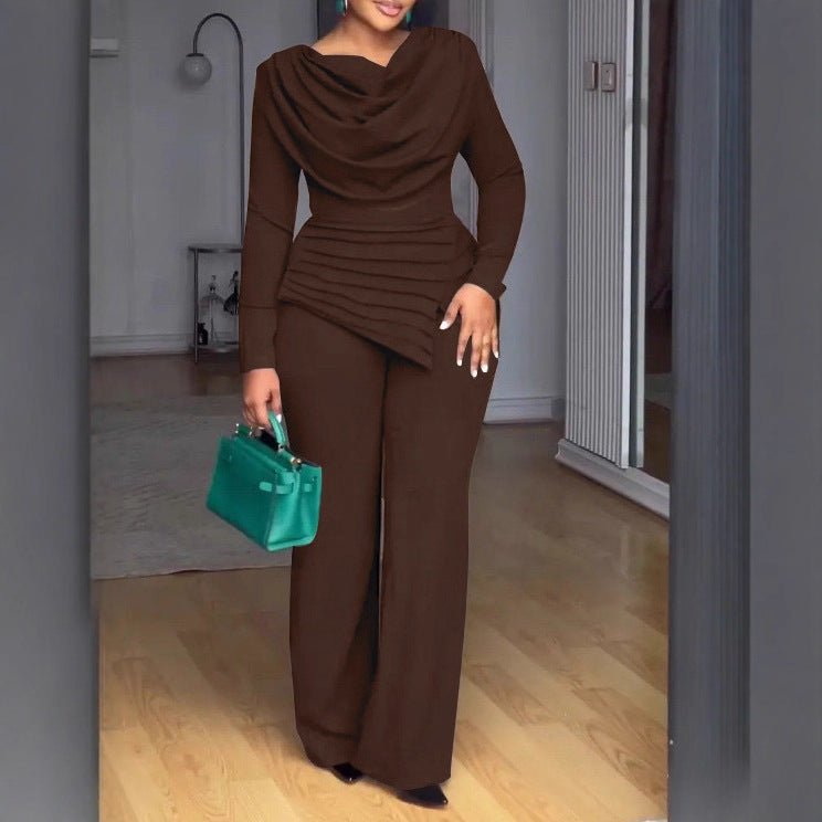 Cropped Top & Flared Pants Set - Pleated 2 - Piece Casual Outfit, 4 Colors - product type - NovaVisio