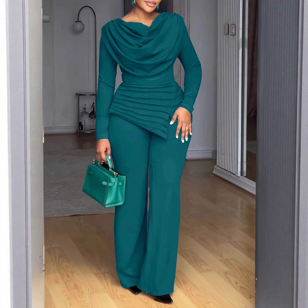 Cropped Top & Flared Pants Set - Pleated 2 - Piece Casual Outfit, 4 Colors - product type - NovaVisio