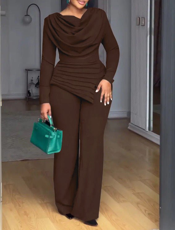 Cropped Top & Flared Pants Set - Pleated 2 - Piece Casual Outfit, 4 Colors - product type - NovaVisio